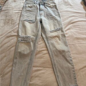 Blue Ankle Cropped Distressed Jeans